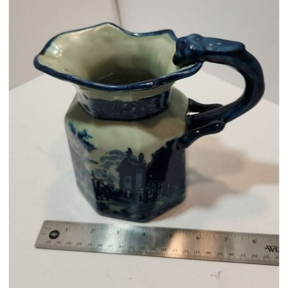 Vtg Victoria Ware Octagonal 1920's  Ironstone Blue Pitcher 7" Tall by 8" Wide - Picture 12 of 13
